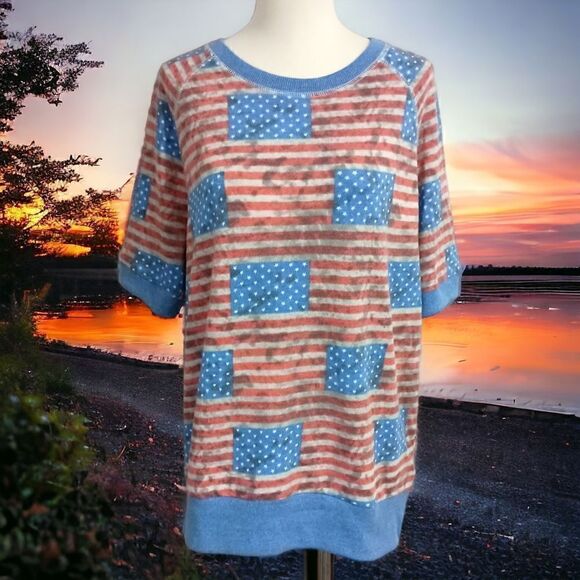 Lularoe Jane Top S Pullover American Flags Stars Stripes Patriotic Short Sleeve. - Picture 1 of 16